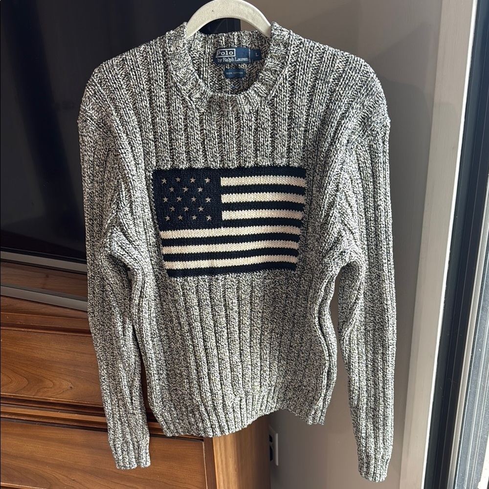 Vintage Ralph Lauren Flag Sweater Large Gray